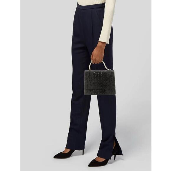 House of Harlow 1960 Croc-Embossed Top black Handle Bag with Crossbody Strap - Picture 8 of 8